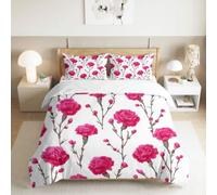 Générique 220 x 240 cm Parure de Lit Rose, Plantes Fleurs Œillets Housse De Couette 3D Imprimée Literie Microfibre Couette Housse avec Fermeture À Glissière pour Adultes