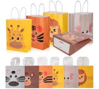 Générique 24pièces Cadeaux Animaux Papier Kraft pour Fête Garçon Fille Sacs Moyens pour Anniversaires Jungle et Cadeaux Invités