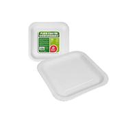 25 ASSIETTES CARRÉES CARTON BIO 23CM BLANC- VAISSELLE DE FÊTE