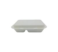 Générique 250 Boîtes à Repas Rectangulaires à 2 Compartiments en Fibre de Canne 25x15.5x4.8 cm, Coques Alimentaires Écologiques, Résistantes et Parfaites pour Restauration à Emporter