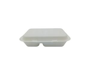 Générique 250 Boîtes à Repas Rectangulaires à 2 Compartiments en Fibre de Canne 25x15.5x4.8 cm, Coques Alimentaires Écologiques, Résistantes et Parfaites pour Restauration à Emporter