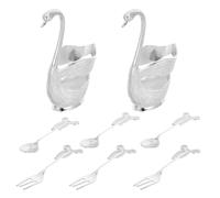 Générique 2ensembles Set de Vaisselles Cygne avec Porte-couverts Élégant Fourchettes à Fruits et Cuillères à Dessert pour Café et Gâteau Support Décoratif pour Fêtes et Occasions Spéciales