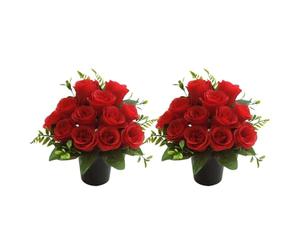 Générique 2Pcs Fleurs De Cimetière Artificielle,Petites Plantes Artificielles,La Décoration De Pierre Tombale De Cimetières pour Funérailles Commémoratives,Cimetière, Décor avec Vase (F)