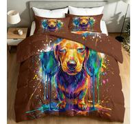 Générique 3 Pièces Couette Légère Été 260 x 240 cm pour lit 2 Personnes - Moderne Chic Art Animal Teckel, 200 GSM Microfibre Douce Couette Réversible pour Chambre d'enfant, Brun