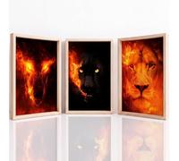 Générique 3 Pièces Sombre Animal Tableau Decoration Murale, Impression sur Toile Flamme Loup Léopard Lion Portrait pour Maison Déco, Toile Peinture Affiche Chambre Bureau 42 x 59.4 cm