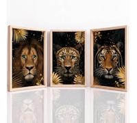 Générique 3 Pièces Vie Sauvage Tableau Decoration Murale, Impression sur Toile Jungle Lion Tigre Majestueux Mystérieux Sophistiqué pour Maison Déco, Toile Peinture Affiche Chambre Bureau 29.7 x 42 cm
