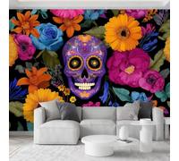 Générique 350 x 256 cm papier peint chambre enfant Couleur, Motifs Floraux De Crânes Intéressants Murale XXL Poster Tableaux Muraux Tapisserie Photo Trompe l'oeil pour chambre salon cuisine