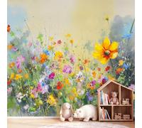 Générique 350 x 256 cm Papier Peint Intissé Peinture à l'huile pour Cuisines Chambre, Geant Mural Papier Peint Photo Panoramique Cosmos Prairie fleurie pour Salon Chambre à Coucher Bureau