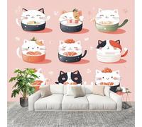 Générique 3D Moderne Art Photo Papier Peint 350x256 cm Chats Animaux Dessin Animé Papier Peint Panoramique Poster Geant Mural Fresque Murale intissé Rose Salon Chambre D'enfant Fond TV Décor