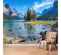 Générique 3D Panoramique Murale De Forêt Montagne Roche Lac, Premium Papier Peint Intissé pour Salon Chambre Enfant Chambre Décoration Murale Côtier Paysage Poster Tableaux Photo Muraux 200 x 140 cm