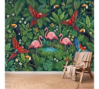 Générique 3D Papier Peint Intissé Rétro Animal Flamant Rose Perroquet, Tropical Plante Fleur Papier Peint Panoramique Pour Salon Chambre Chambre D'Enfant Bureau Décoration Murale 250 x 175cm