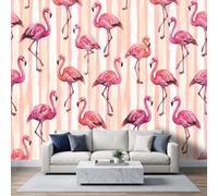 Générique 3D Papier Peint Murale Motif Aquarelle Flamant Striped Papier Peint Panoramique Mural Affiche Géante Décoration Pour Salon TV Fond Chambre D'Enfant Décoration 250 x 175 cm
