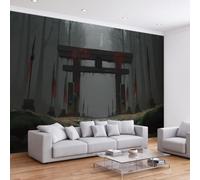 Générique 3D Papier Peint Murale Motif Forêt brumeuse porte Torii Papier Peint Panoramique Mural Affiche Géante Décoration Pour Salon TV Fond Chambre D'Enfant Décoration 400 x 280 cm Fantasy sombre