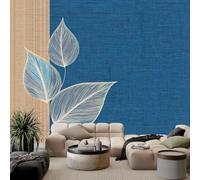 Générique 3D Papier Peint Murale Motif Minimaliste Feuilles Papier Peint Panoramique Mural Affiche Géante Décoration Pour Salon TV Fond Chambre D'Enfant Décoration 150 x 105 cm Texture denim indigo