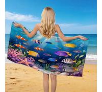 Générique 3D Serviette de Plage Fond Marin Monde, Séchage Rapide Microfibre Serviette de Bain, Voyages Camping Vacances Femme Homme Enfant Drap de Plage Poisson Clown 100 x 200 cm
