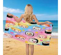 Générique 3D Serviette de Plage Sushi Mignon, Séchage Rapide Microfibre Serviette de Bain, Voyages Camping Vacances Femme Homme Enfant Drap de Plage Rainbow Imprimé 100 x 200 cm