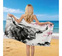 Générique 3D Serviette de Plage Vache des Highlands Cartoon, Séchage Rapide Microfibre Serviette de Bain, Voyages Camping Vacances Femme Homme Enfant Drap de Plage Peinture à L'Encre 100 x 200 cm
