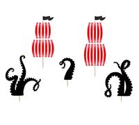 PartyDeco Décorations pour gâteau Thème pirate Lot de 5 13,5–21,5 cm Noir/rouge/blanc