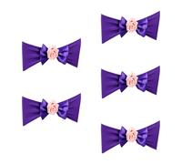 Générique 5 pièces élastique Chaise nœud Papillon Cravate avec Fleur de Rose Artificielle Chaise Bande Ceinture pour réception de Mariage Banquet décorations Mariage Bowknot