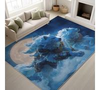 Générique 50 x 80 cm Tapis 3D Animal Imprimé Animation Tapiss Lune Loup Blanc Ciel Nocturne & Tapis antidérapant Magique intégré pour Couloir Entrée