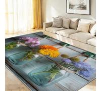 Générique 50 x 80 cm Tapis À Poils Courts Lavable, Beige-Gris Américain Ferme Fleurs Bouteilles Tapis Salon, Doux Antidérapant Tapis pour Entrée Intérieur, Chambre, Cuisine, Chambre d'enfant