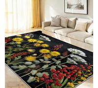 Générique 50 x 80 cm Tapis À Poils Courts Lavable, Blanc Bohème Rustique Fleurs Plante Baies Tapis Salon, Doux Antidérapant Tapis pour Entrée Intérieur, Chambre, Cuisine, Chambre d'enfant