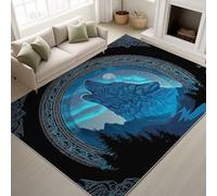 Générique 50 x 80 cm Tapis Fantaisie Gaming Imprimé Style Viking Animal Tapiss Loup Bleu Aurore Boréale Bordure & Tapis antidérapant Magique intégré pour Couloir Entrée