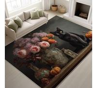 Générique 50 x 80 cm Tapis Floral Style Peinture à l Huile Imprimé Vintage Animal Tapiss Chat Noir Vase Citrouille & Tapis antidérapant Magique intégré pour Couloir Entrée