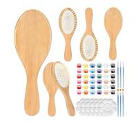 Générique 6 Pièces Brosses à Cheveux Bois DIY Peinture Palette Peigne Démêlant Personnalisable avec Pinceaux pour Styling Créatif Adapté Fête Nocturne Cadeaux
