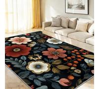 Générique 60 x 120 cm Tapis À Poils Courts Lavable, Noir Ferme Classique Fleurs Plante Feuille Tapis Salon, Doux Antidérapant Tapis pour Entrée Intérieur, Chambre, Cuisine, Chambre d'enfant