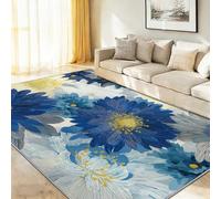 Générique 60 x 120 cm Tapis Entrée Intérieur, Bleu-Blanc Antidérapant Tapis Lavable, Pile Courte Tapis Salon Moderne Scandinave Élégant Fleurs pour Dessous, Cuisine, Chambre Chien
