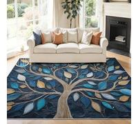 Générique 60 x 90 cm Tapis Entrée Intérieur, Bleu Antidérapant Tapis Lavable, Pile Courte Tapis Salon Plantes Anciennes Et De Qualité Arbre De Vie pour Dessous, Cuisine, Chambre Chien