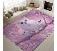 Générique 60 x 90 cm Tapis Fantastique Romantique Imprimé Motif Animalier Tapiss Maman Chouette et Son Bébé Branche d'arbre Cristal & Tapis antidérapant Magique intégré pour Couloir Entrée