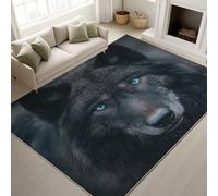 Générique 60 x 90 cm Tapis Réaliste Style Sauvage Imprimé Animaux Aspect Haut de Gamme Tapiss Gros Plan Loup Noir & Tapis antidérapant Magique intégré pour Couloir Entrée
