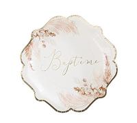Générique - 8 ASSIETTES CARTON BAPTÊME FLEUR DE COTON 23CM