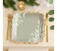 Générique - 8 Assiettes Carton BOTANIQUE 23CM Vert DE Gris
