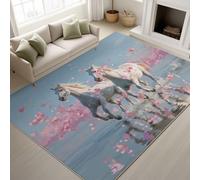 Générique 80 x 150 cm Tapis Féerique Inspiré de l'Anime Imprimé Animal Mignon Tapiss Cheval Blanc Fleur de Pêcher & Tapis antidérapant Magique intégré pour Salon Chambre, Bureau