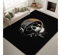 Générique 80 x 150 cm Tapis Graffiti Minimaliste Imprimé Halloween Streetwear Tapiss Crânes Lunettes de Soleil Chapeau Bob & Tapis antidérapant Magique intégré pour Salon Chambre, Bureau