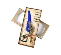 Générique à plume antique à plume gravé rétro, Royal blue | Ensemble de stylos à plumes gravés en métal rétro, comprend 5 pointes et encres pour l ' écriture manuscrite, le