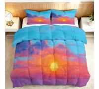 Générique Abstrait Couette Imprimée 200x200 cm, Réversible Couette Couverture pour 4 Saisons Respirante et Douce, Édredon avec 2 Taies d'oreiller, pour lit 2 Personnes, Nuages Coucher Soleil