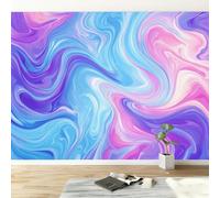 Générique Abstrait Papier Peint Panoramique 450L x 315H cm, Luxe Bleu Violet Marbre Vagues Affiche Fresque Murale, Papier Peint 3D Mural pour Salon Chambre d'enfants Salle de Jeu Décoration Murale