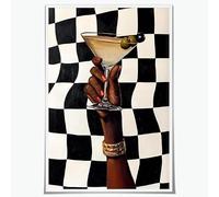 Générique Affiche sur Toile Canevas Résistant à l’Humidité Mid Century Mderne Décoration Murale Dopamine Déco Cadeau Anniversaire (Cocktail carreaux blancs et noirs, 30 x 40 cm)
