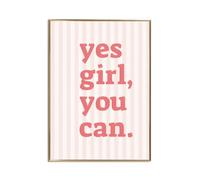 Générique Affiche “Yes Girl, You Can” 30x40 cm - Poster Motivation Femme Vintage Rose - Impression Canvas - Décoration Murale Chambre, Bureau, Salon - Style Rétro Pastel Inspiration Féminine