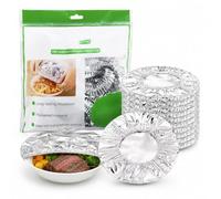 Générique Aluminum Foil Food Covers Reusable Foil Covers for Food Heat Retaining Insulation Lids Stretchy Elastic Edge for Bowl Plate Tray in Kitchen Outdoor Picnic Potlucks (100 pièces)