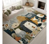 Générique Animal de Dessin Animé Doux Tapiss Forêt des Bois Botanique Imprimé Tapis Hérisson Motif Loup Lavable Tapis de Antidérapant pour Salon Chambre, Bureau 120 x 180 cm