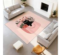 Générique Animal Épuré Dessin Animé Mignon Antidérapant Tapis de Salon 60 x 90 cm Chat Noir Fleur Sac Rose, Tapis de décoration Résistant, Moquette à Poil Ras Doux pour Chambre Salon et Bureau
