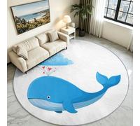 Générique Animé Apaisant Tapis Salon 150cm Rond Lavable en Machine | Baleine Cœur Nuages Descente de Lit Carpets, AntidéRapant, Chambre Mangerdes Carpet, Doux Poil Ras