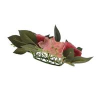 Générique Anneau de Bougie Pilier en Plastique et Tissu Couronne de Roses Artificielles Décorative pour Table de Mariage Salon et Chambre Ambiance Hivernale