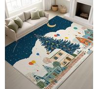 Générique Antidérapant Dessin Animé Lavable Tapiss Nuit d'hiver Cosy Support en TPR Tapis Maisons Sapin de Noël Ballons Flottants Tapis 120 x 180 cm pour Salon Chambre, Bureau