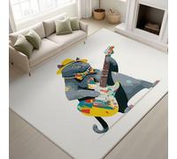 Générique Antidérapant Punk Minimaliste Lavable Tapiss Animal de Dessin Animé Support en TPR Tapis Chat Style Rock 'n' Roll Chaton Rebelle Tapis 80 x 150 cm pour Salon Chambre, Bureau